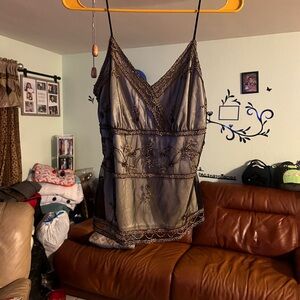 MARINA Black Satin Chemise with V-Neckline